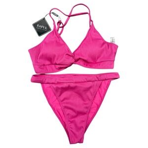 Pink ZAFUL Bikini High Cut Set